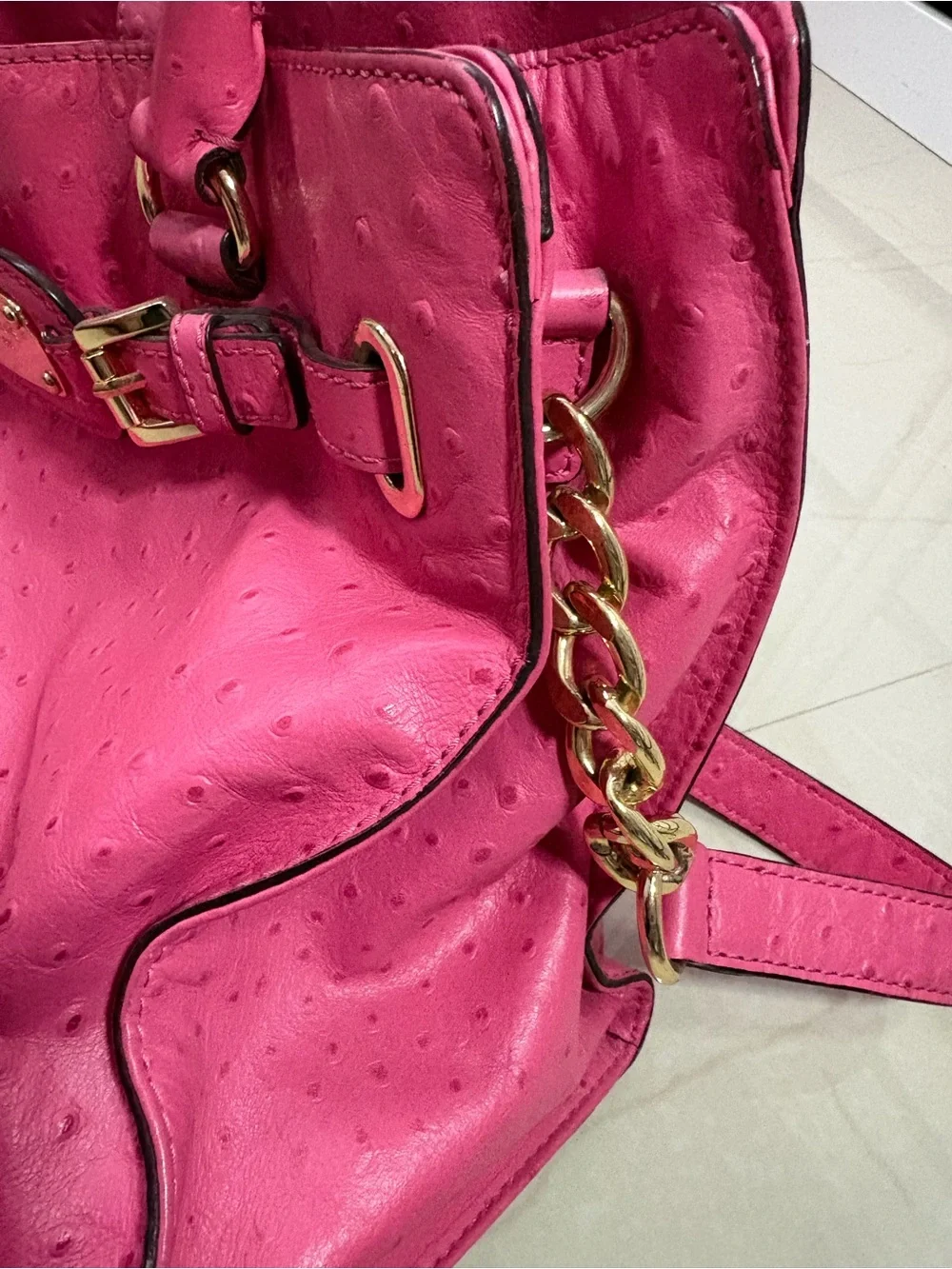 Michael Kors Bright Pink Hamilton Leather Satchel with Gold Hardware